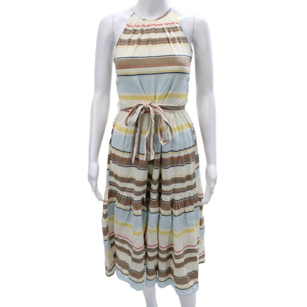 DKNY Women Sundress Halter Striped Multicolor Cotton Mid Calf Sleeveless Size 2